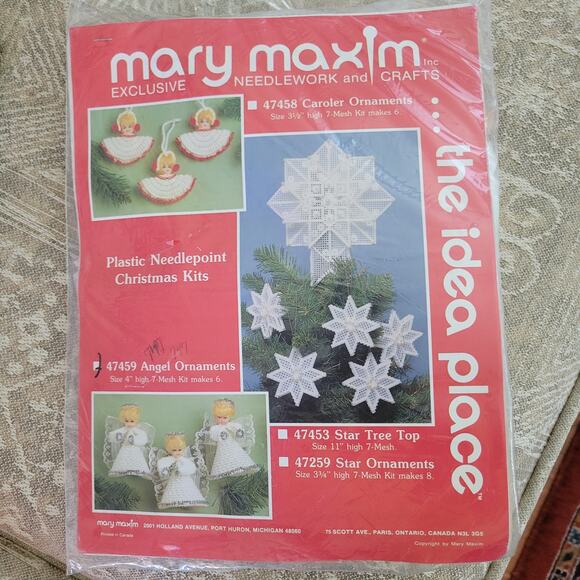 Mary Maxim Needlepoint Kit Plastic Canvas Angel Ornaments New #47459 Kit Makes 6 - Picture 1 of 3